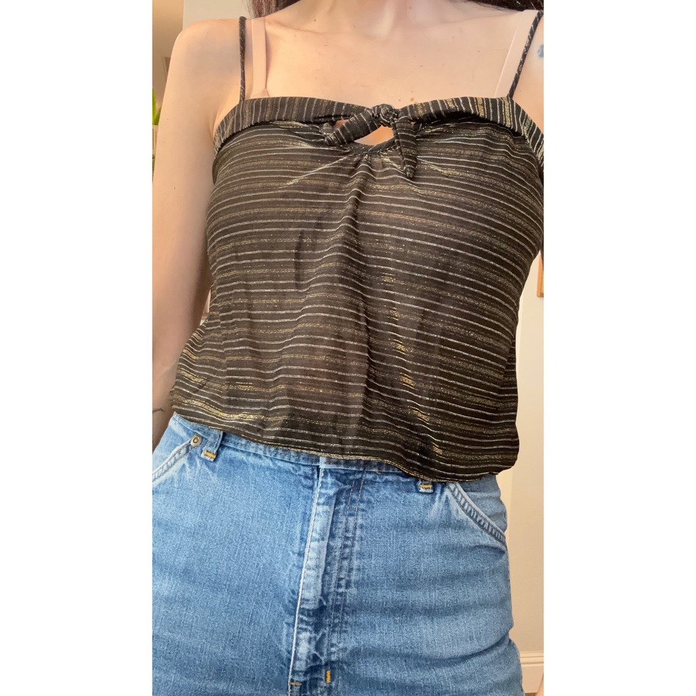 Vintage 70s Black Gold Metallic Pinstripe Camisole Cami Sauci California Top - Picture 5 of 8
